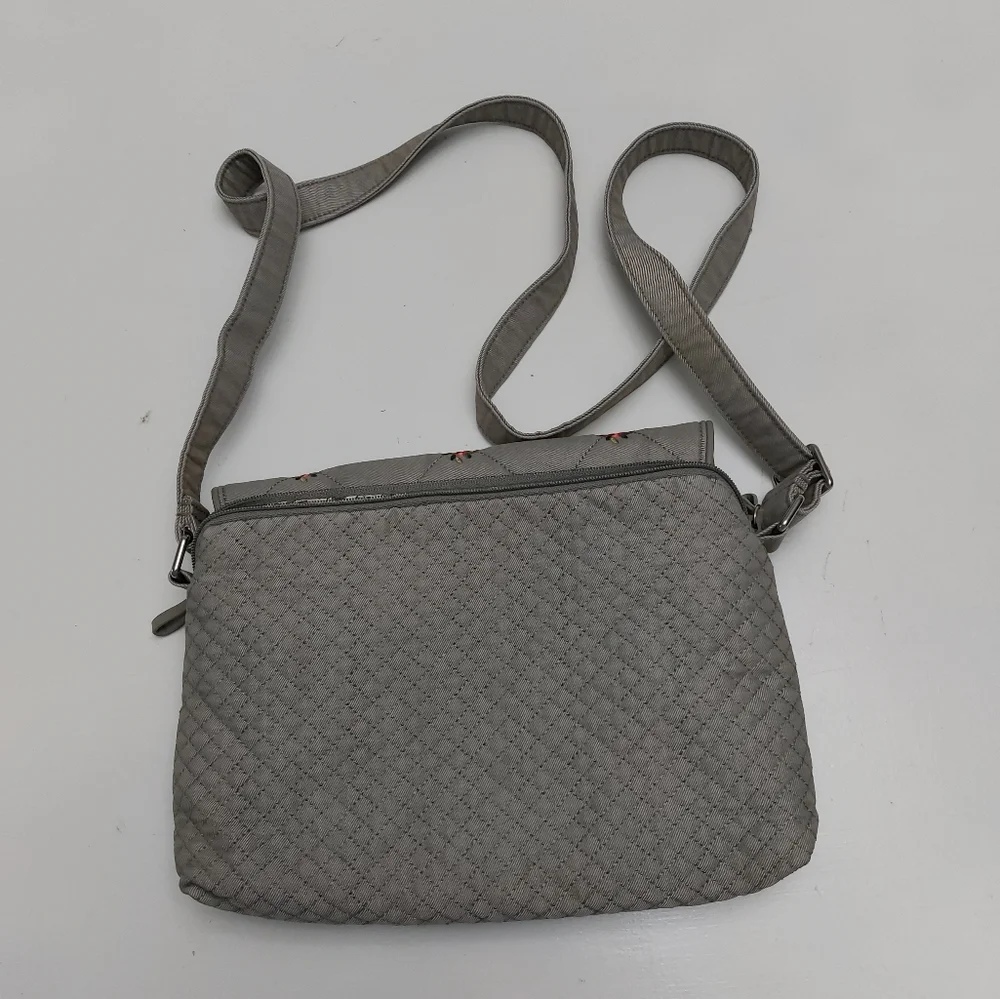 Vera Bradley Water Bouquet Roses  Turnabout Messenger Crossbody Denim Gray